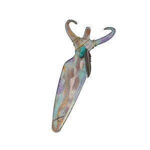 Southwest Turquoise Feather Brooch Pin With Multicolor Abstract Design
